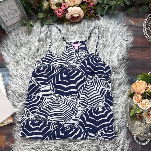 Lilly Pulitzer Bright Navy Oh Cabana Boy Cami 100% Silk Top - Picture 4 of 9